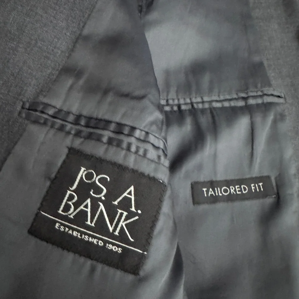 Jos. A. Bank Suit Mens 40L 32x29 Grey Solid Wool Tailored Fit‎ Two Button
